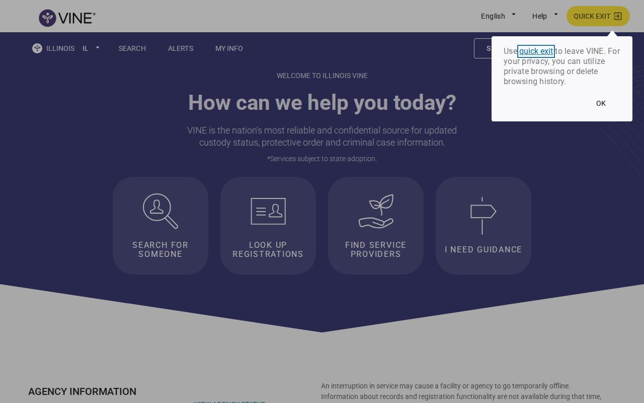 Illinois VINE inmate check interface for Saline County release records